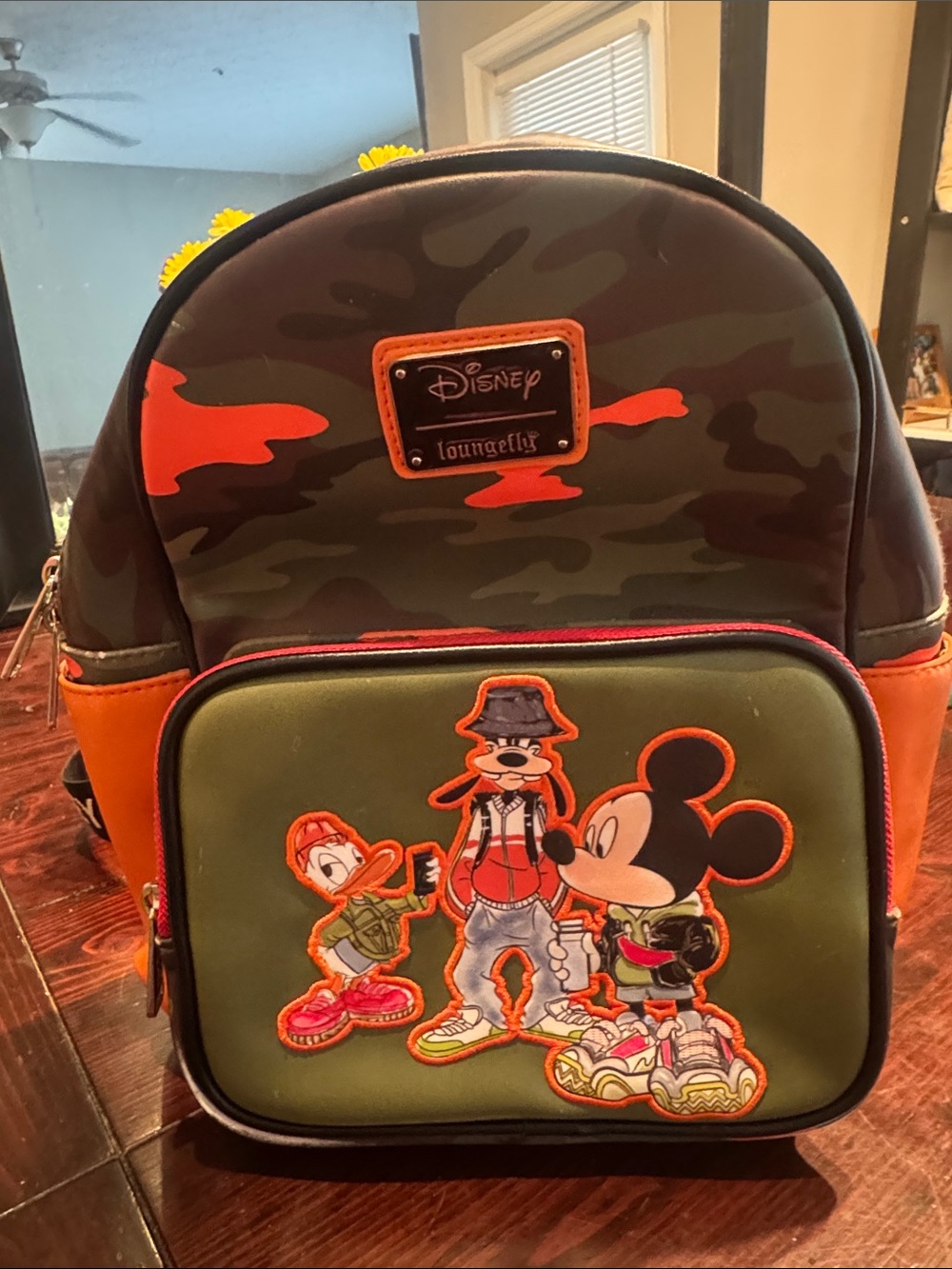 Loungefly Kids Camo Green & Orange Disney Character Backpack
